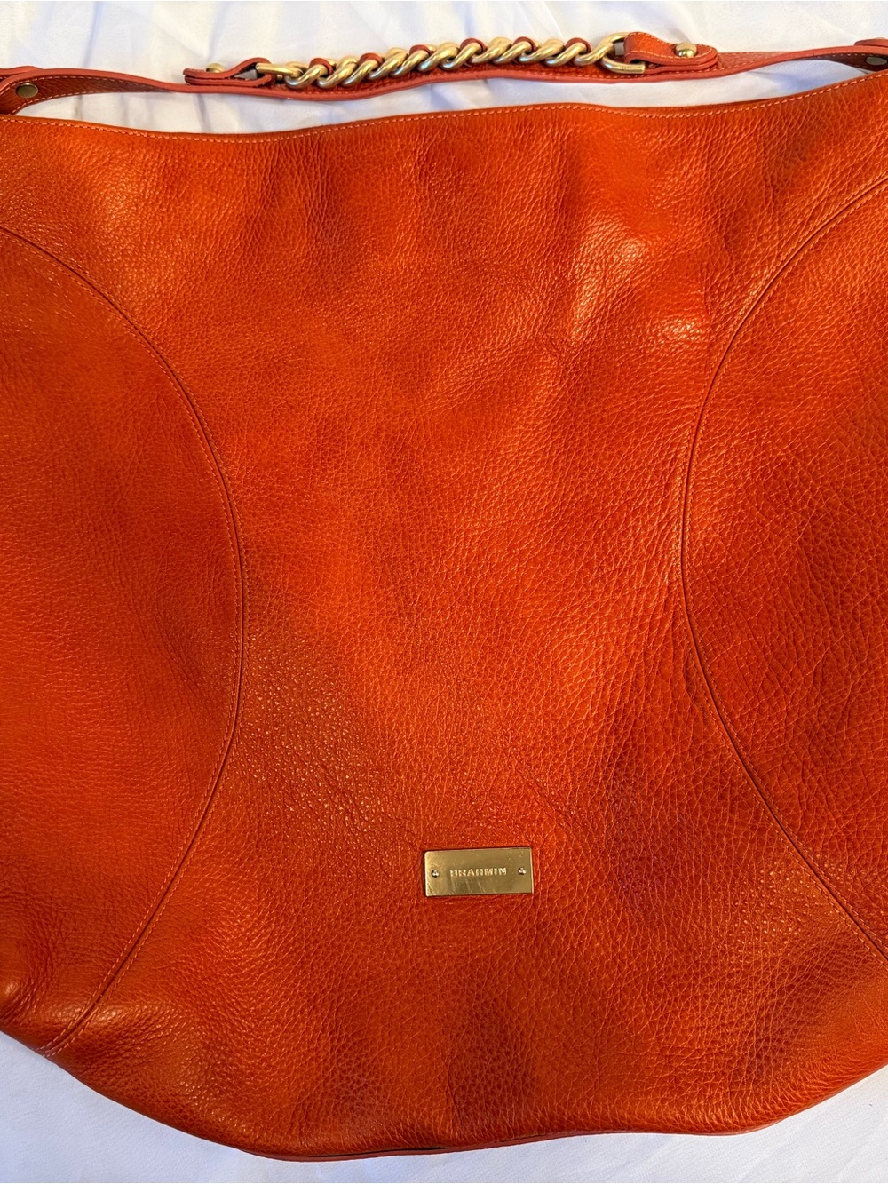 Brahmin Orange Leather Shoulder Bag with Gold Chain Detail - Picture 7 of 9